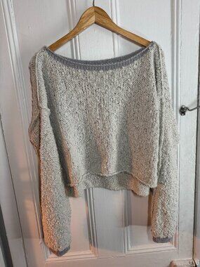 Free People Cropped Sweater, Knit Cream and Purple
